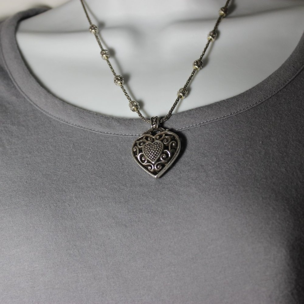 Brighton Reno Reversible Puffy Heart Pendant Pave Crystals Necklace Extender